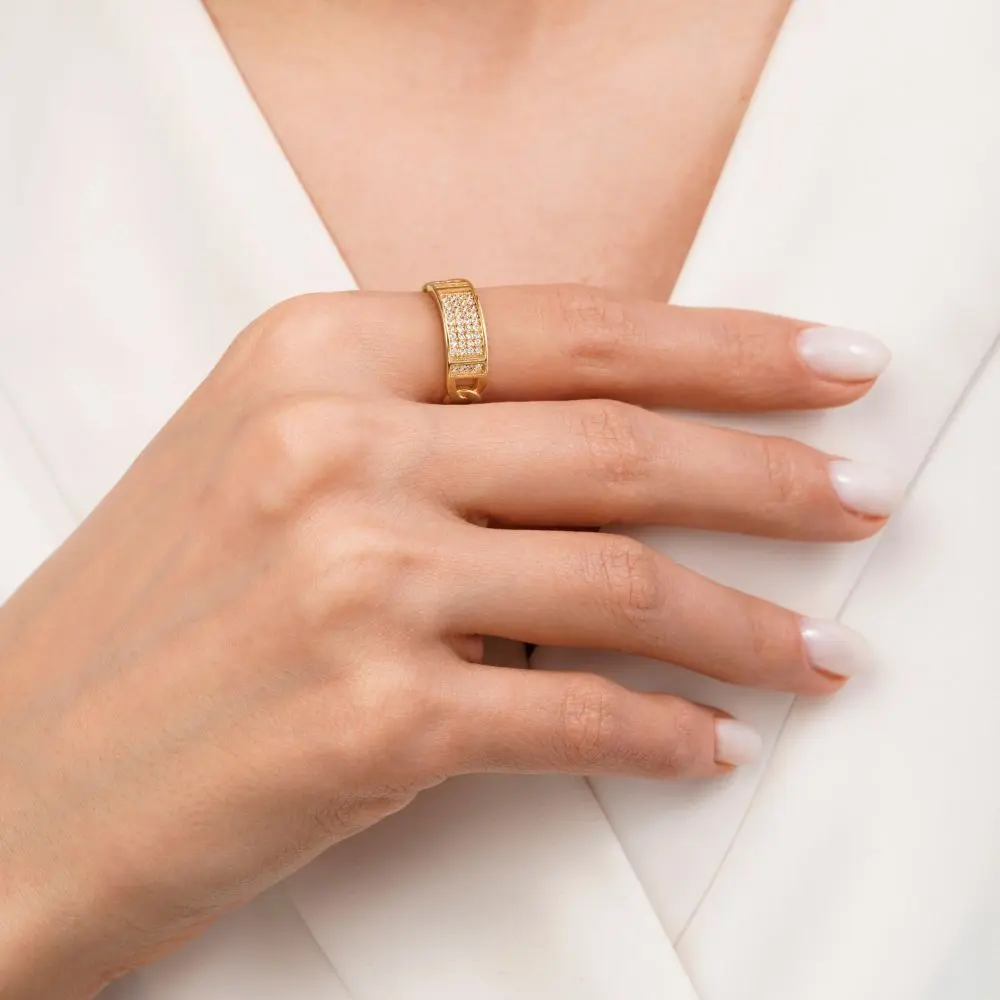 تصویر انگشتر TRENDY کارتیرCartier نگین دار طلایی (فری سایز)