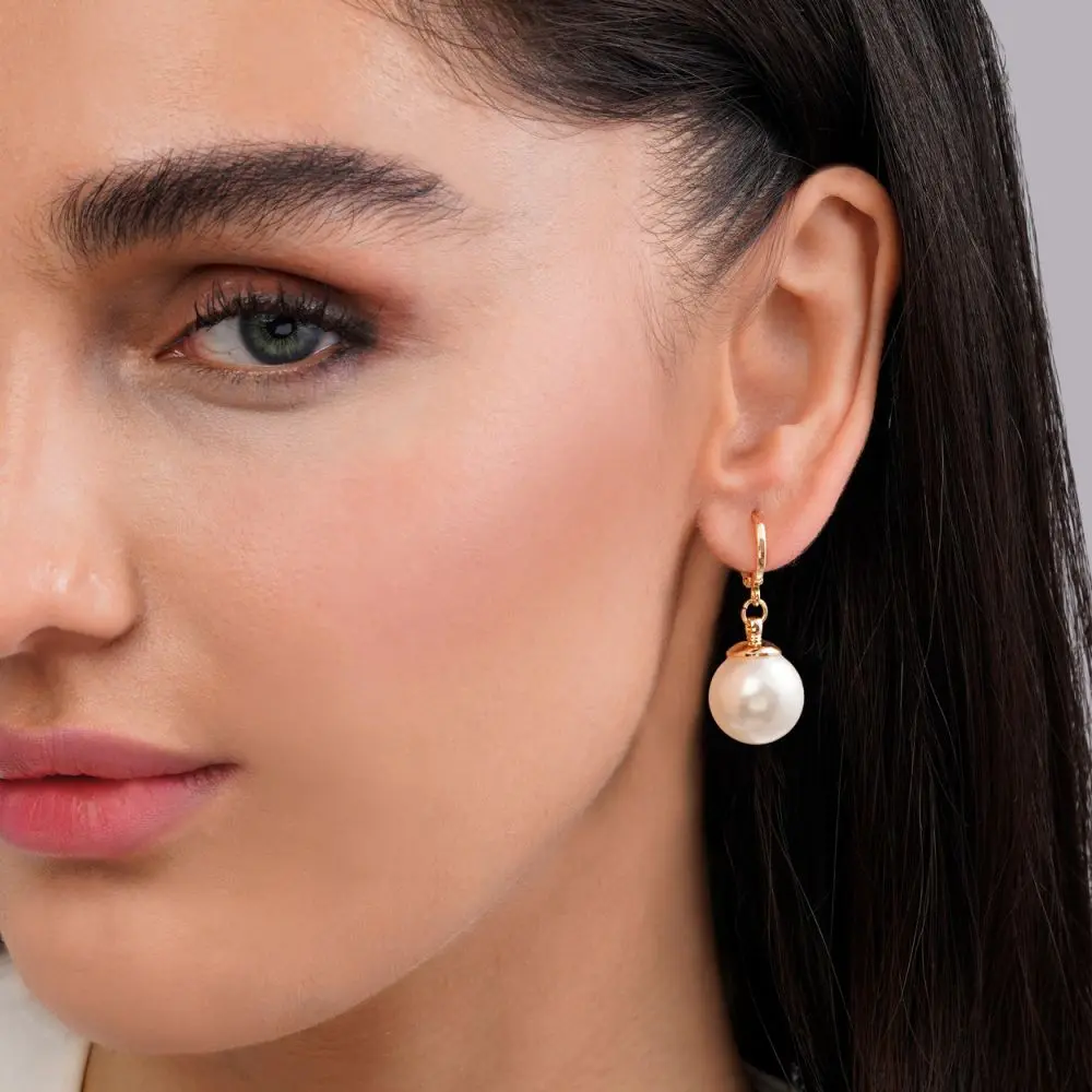 تصویر گوشواره YSX حلقه ای مرواریدی طلایی